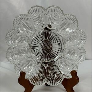 VINTAGE PORTIEUX FRANCE CLEAR HOBNAIL GLASS DEVILED EGG DISH